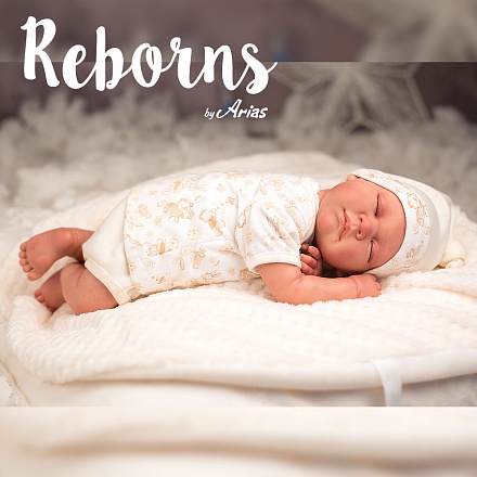 Новорождённый пупс из серии Arias ReBorns – Pablo с закрытыми глазами, винил, 45 см., с бежевым одеялом 